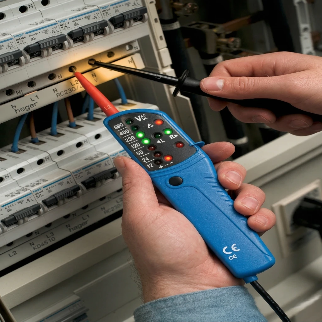 Pomiary w rozdzielnicy elektrycznej — praca przy aparaturze modułowej
